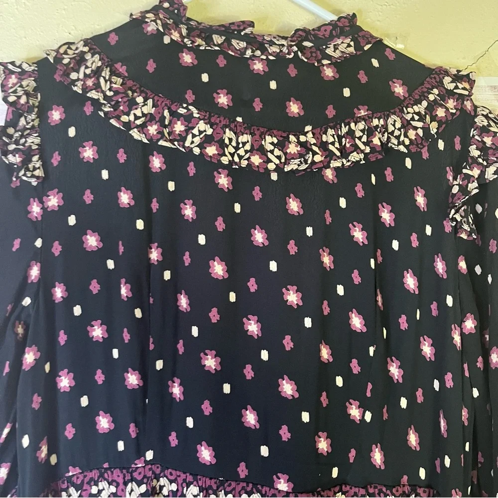 Free People Calico Skies Long‎ Sleeve Flowy Button Up Ruffle Dress Size Medium